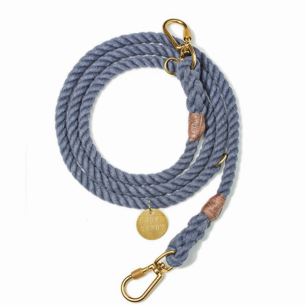 Adjustable Up-Cycled Rope Dog Leash Blue Jean