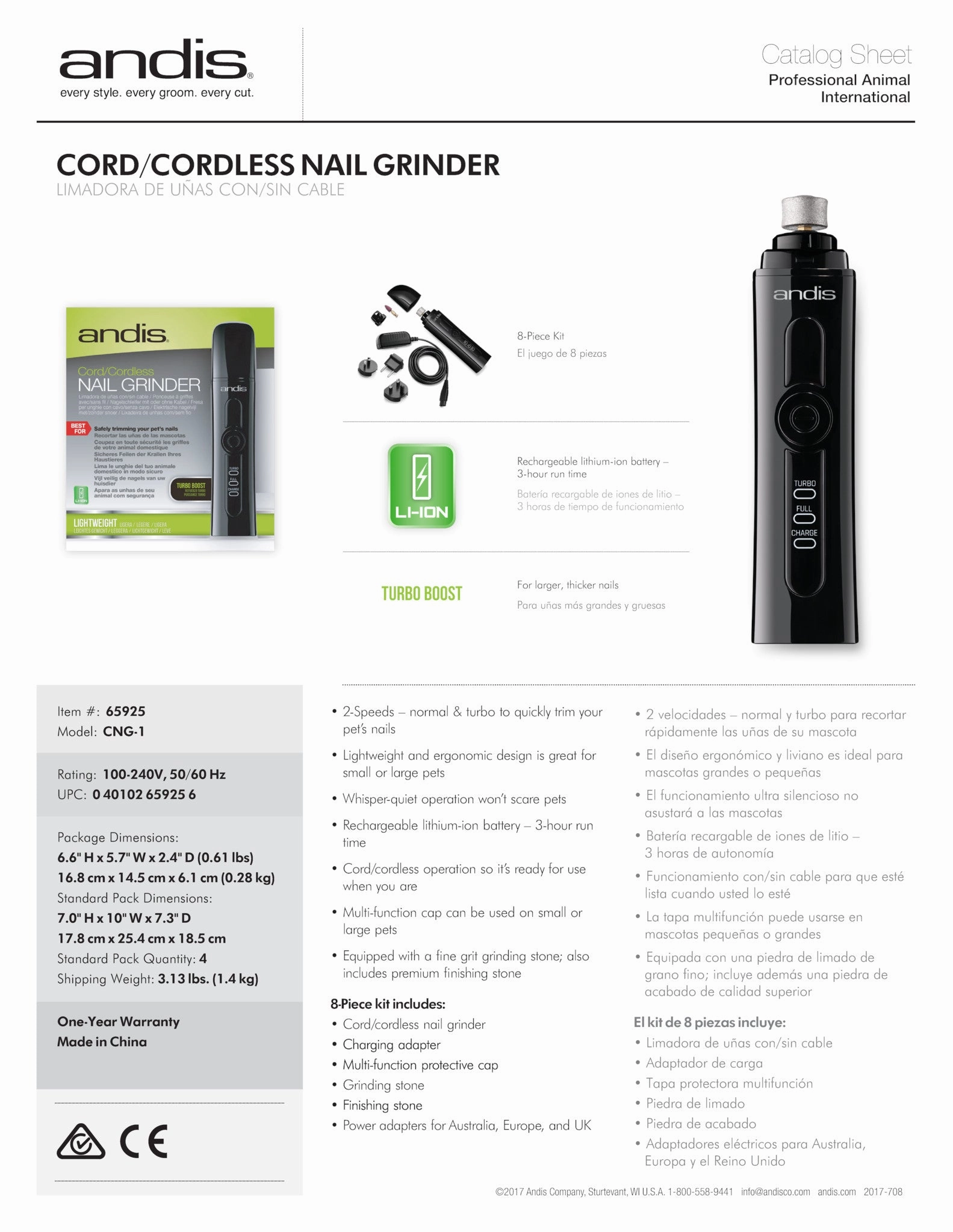 Andis - 2-Speed Cordless Nail Grinder