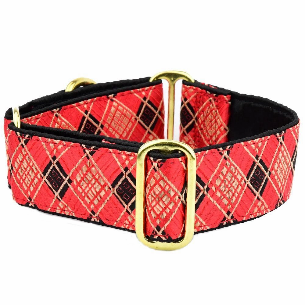 Argyle Silk Brocade Dog Collar Red