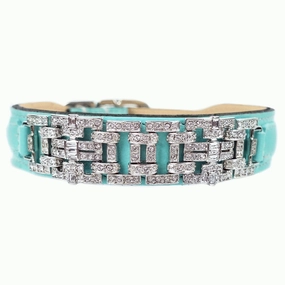 Art Deco Collection Dog Collar Turquoise/Nickel