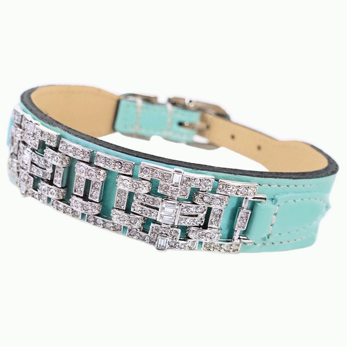 Art Deco Collection Dog Collar Turquoise/Nickel
