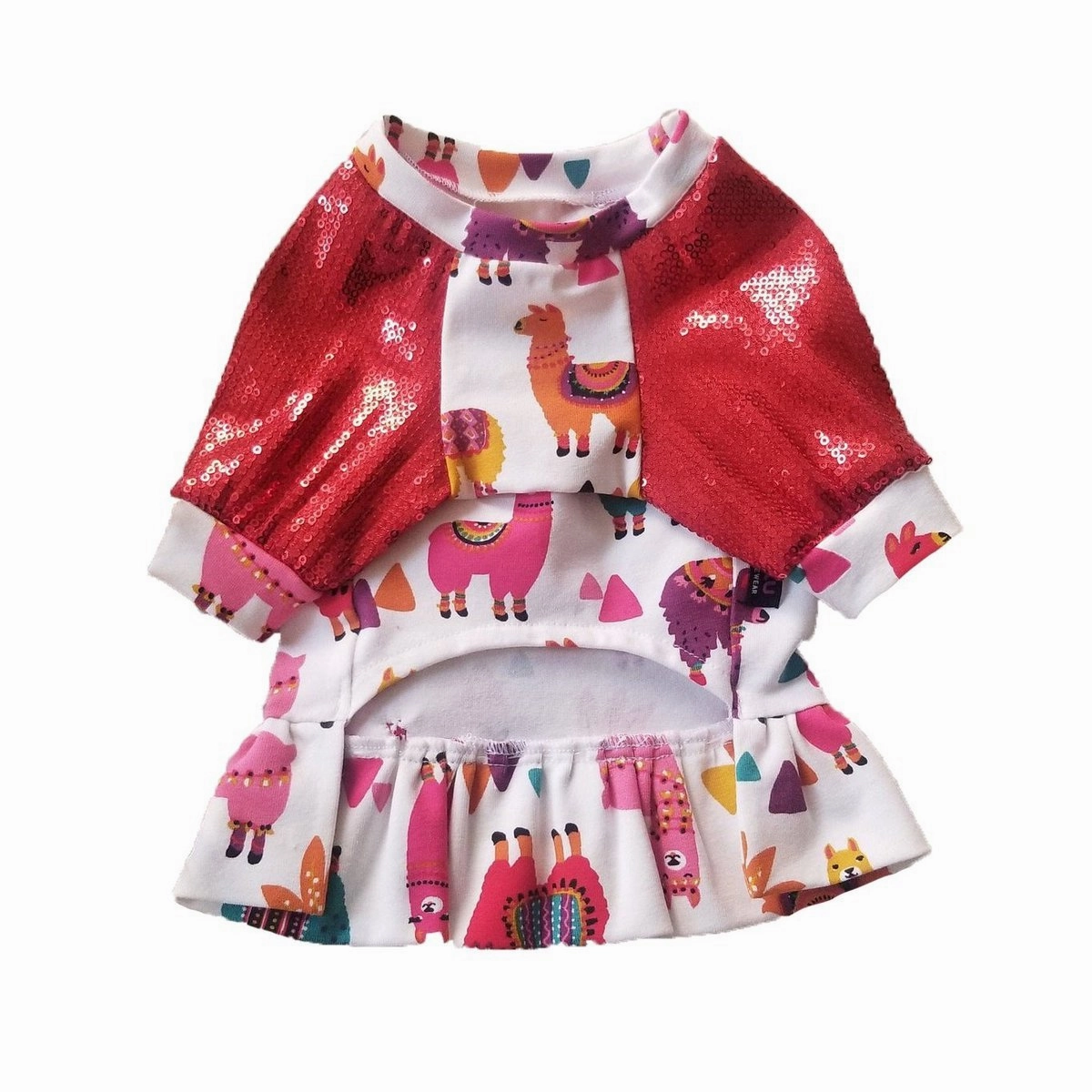Baby Alpaca Red Sequin Sleeve Dog Dress