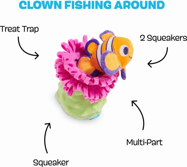 BARK Clown Fishing Around Plush Dog Toy