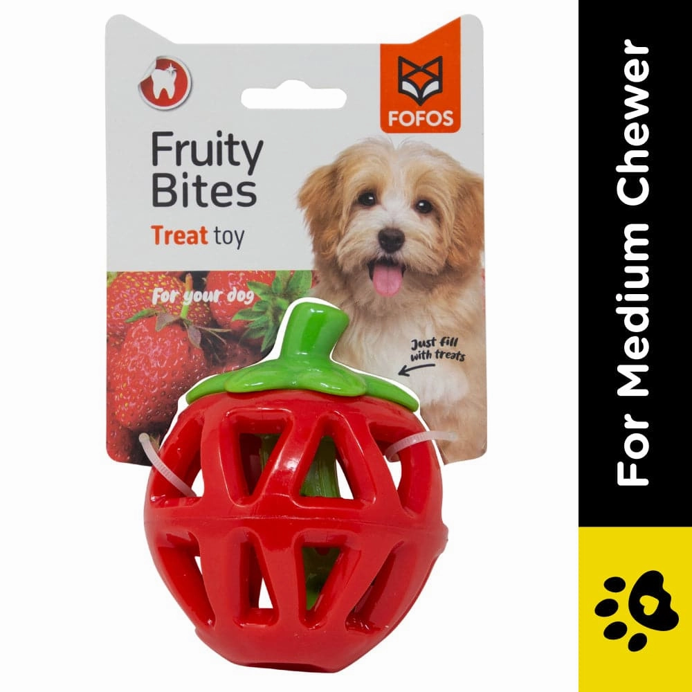 Barkbutler x Fofos Fruity Bites Treat Dispensing Strawberry Toy for Dogs