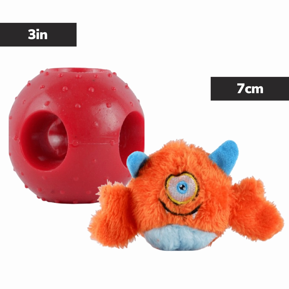 Basil Plush Monster Ball with Squeaker & Drools Rubber Hole Ball Teething Toy Dog Combo