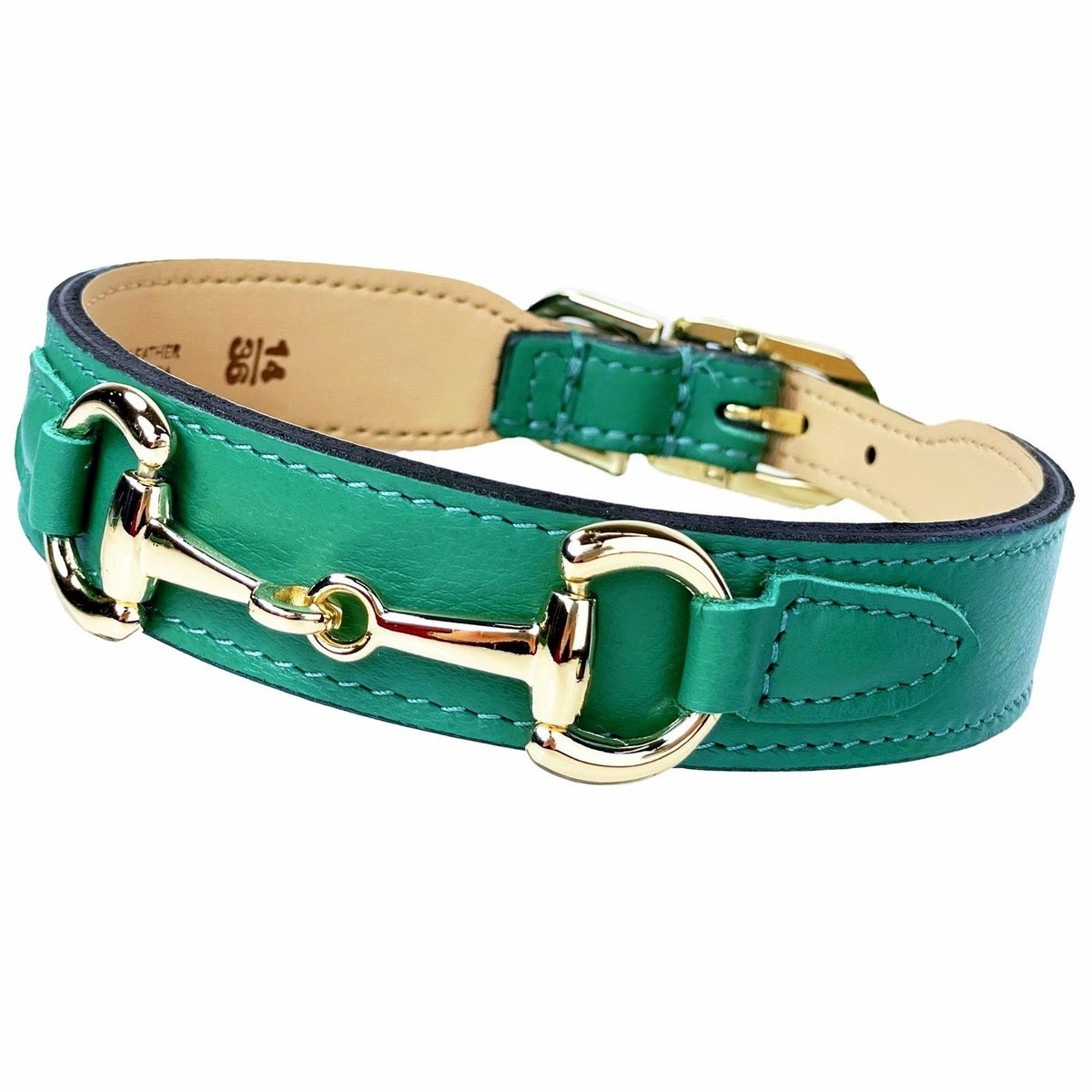 Belmont Collection Dog Collar Kelly Green/Gold