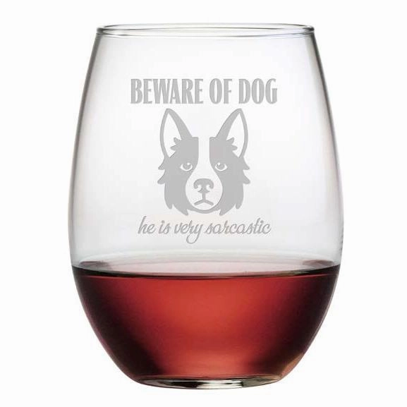 Beware Of Dog Stemless Wine Glasses, Set Of 4