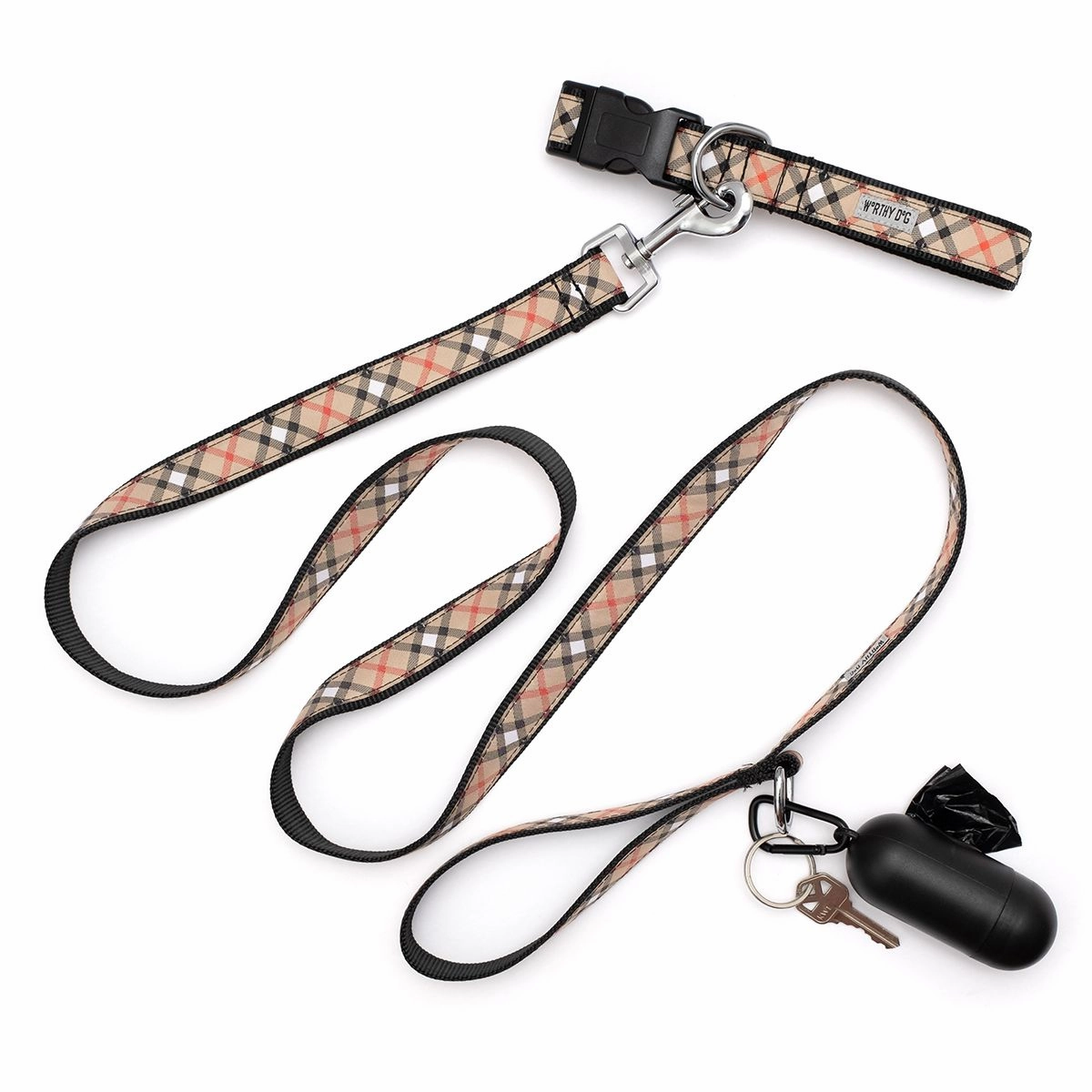 Bias Plaid Dog Leash Tan