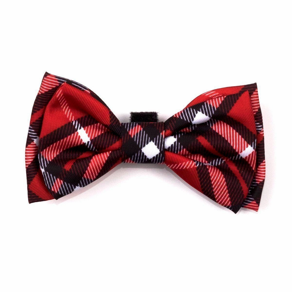 Bias Plaid Red Dog Bow Tie Large
