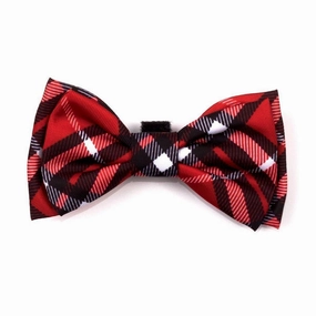 Bias Plaid Red Dog Bow Tie Large