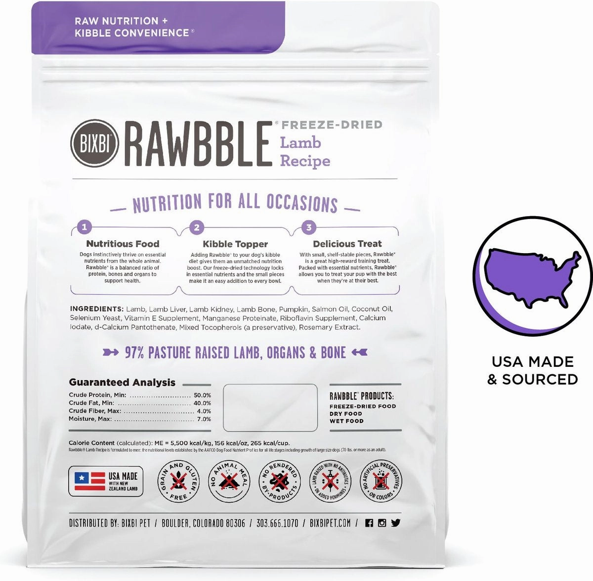 Bixbi Rawbble Freeze-Dried Lamb Recipe Dog Food