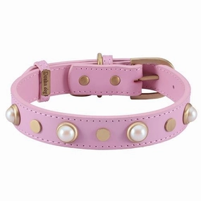 Boho Pearl Pink Leather Dog Collar