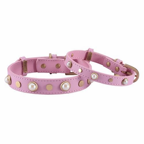 Boho Pearl Pink Leather Dog Collar