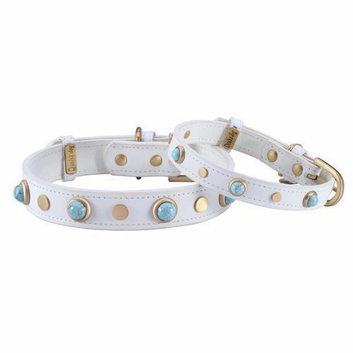 Boho White Leather Dog Collar