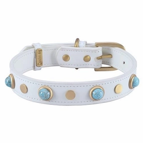 Boho White Leather Dog Collar