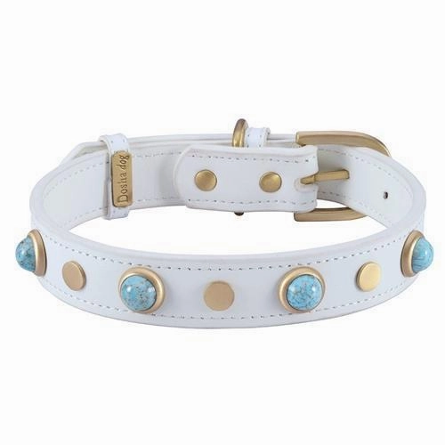 Boho White Leather Dog Collar
