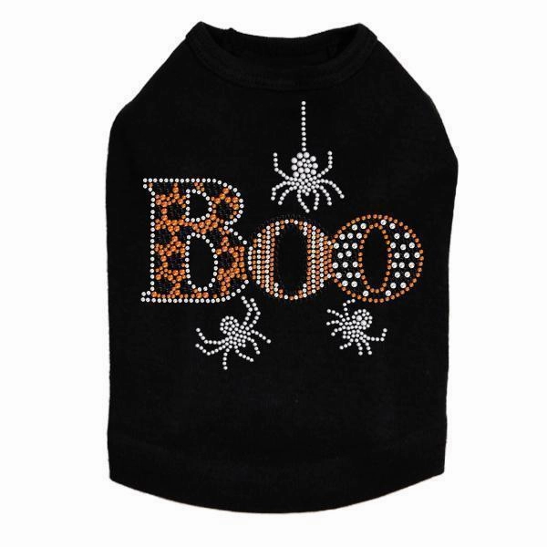Boo With Silver Spiders Rhinestone Dog Tank