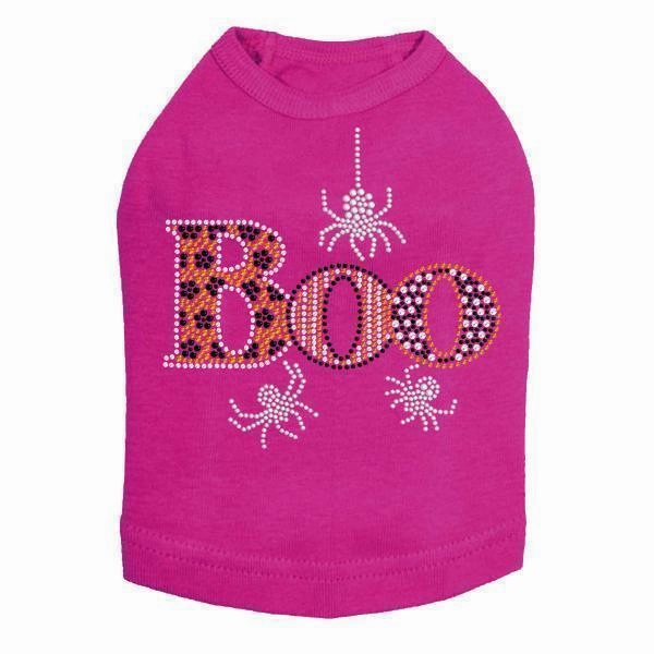 Boo With Silver Spiders Rhinestone Dog Tank