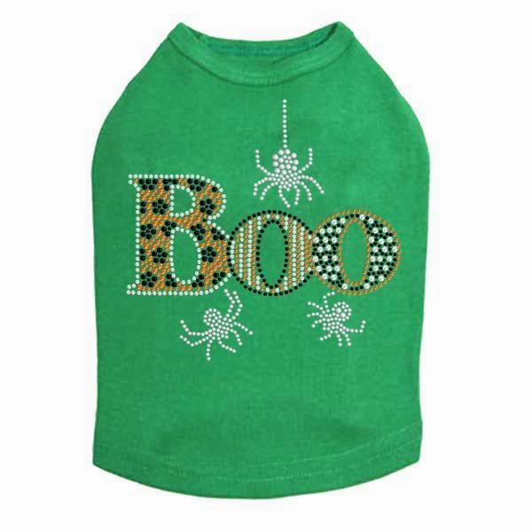 Boo With Silver Spiders Rhinestone Dog Tank