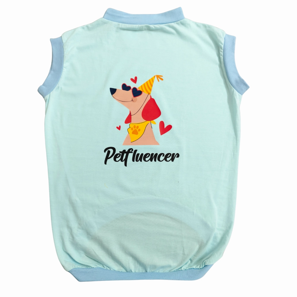 Cheeku Petfluencer Graphic Cotton T Shirt for Dogs and Cats (Sky Blue)