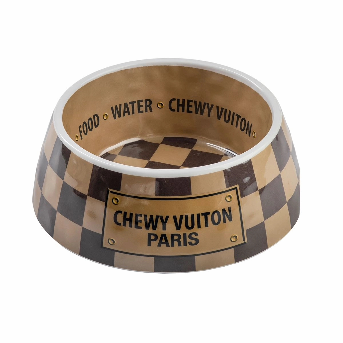 Chewy Vuiton Checker Dog Bowl Set Of Two