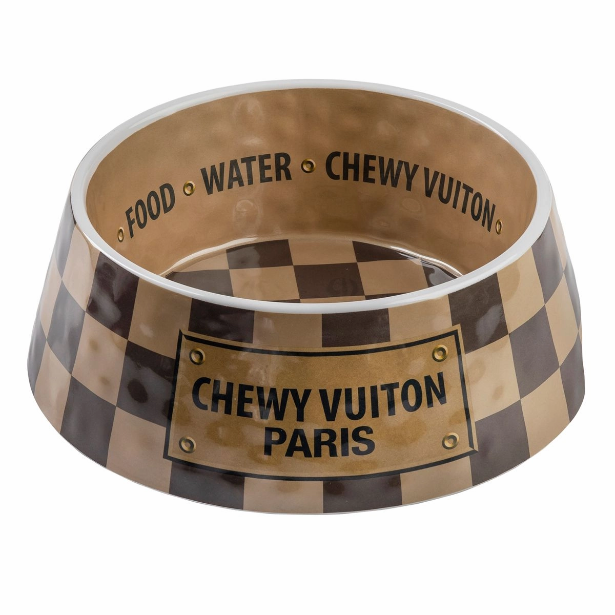 Chewy Vuiton Checker Dog Bowl Set Of Two