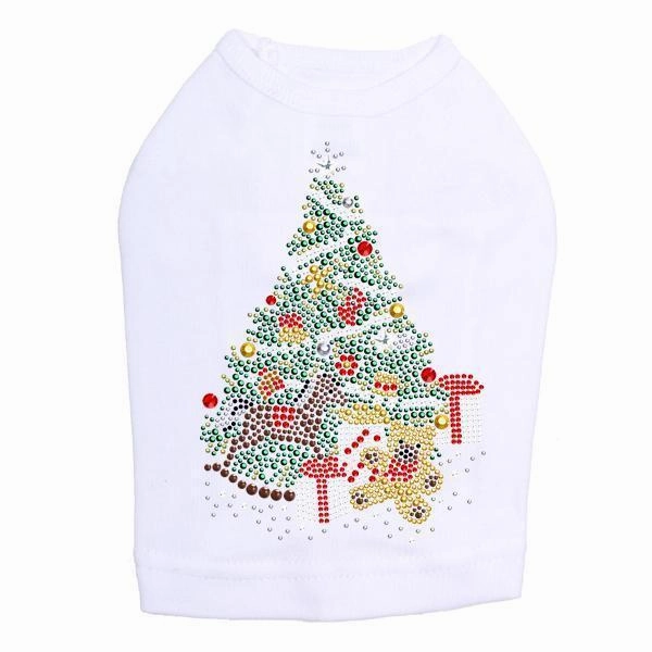 Christmas Tree Teddy Bear Rhinestone Dog Tank
