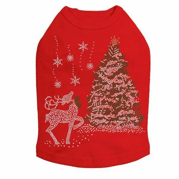 Christmas Tree With Reindeer Rhinestone Dog Tank