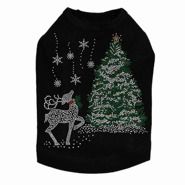 Christmas Tree With Reindeer Rhinestone Dog Tank