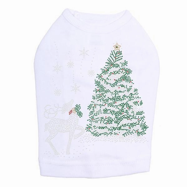 Christmas Tree With Reindeer Rhinestone Dog Tank