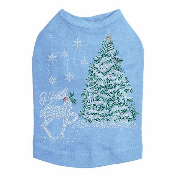 Christmas Tree With Reindeer Rhinestone Dog Tank