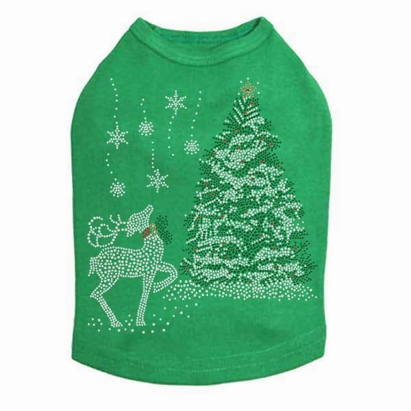 Christmas Tree With Reindeer Rhinestone Dog Tank
