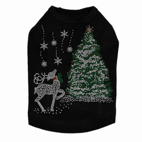 Christmas Tree With Reindeer Rhinestone Dog Tank