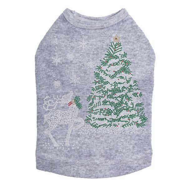 Christmas Tree With Reindeer Rhinestone Dog Tank