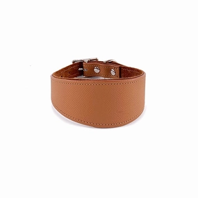 Colima Fish Tail Leather Dog Collar Hazelnut