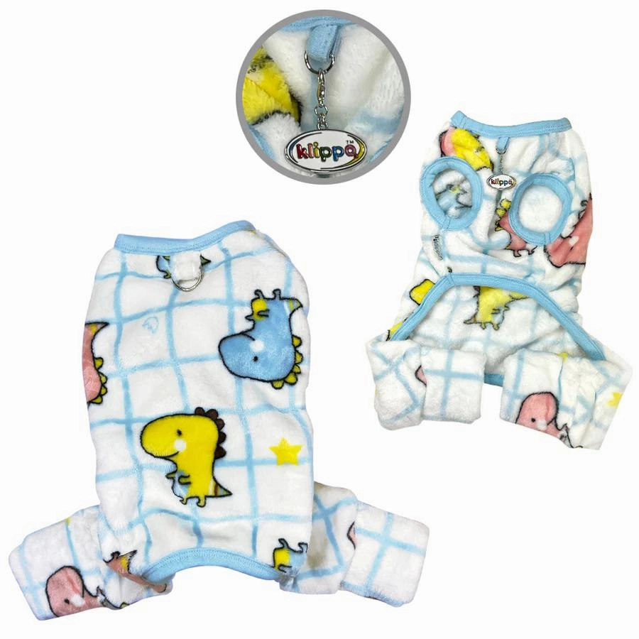 Colorful Dinosaurs Ultra Plush Front Sleeveless Dog Pajamas