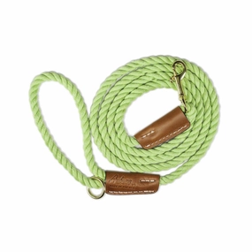 Cotton Rope 1/2" Dog Leash Lime With Leather Accents