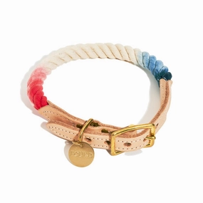 Cotton Rope Dog Collar Red/White/Blue Ombre