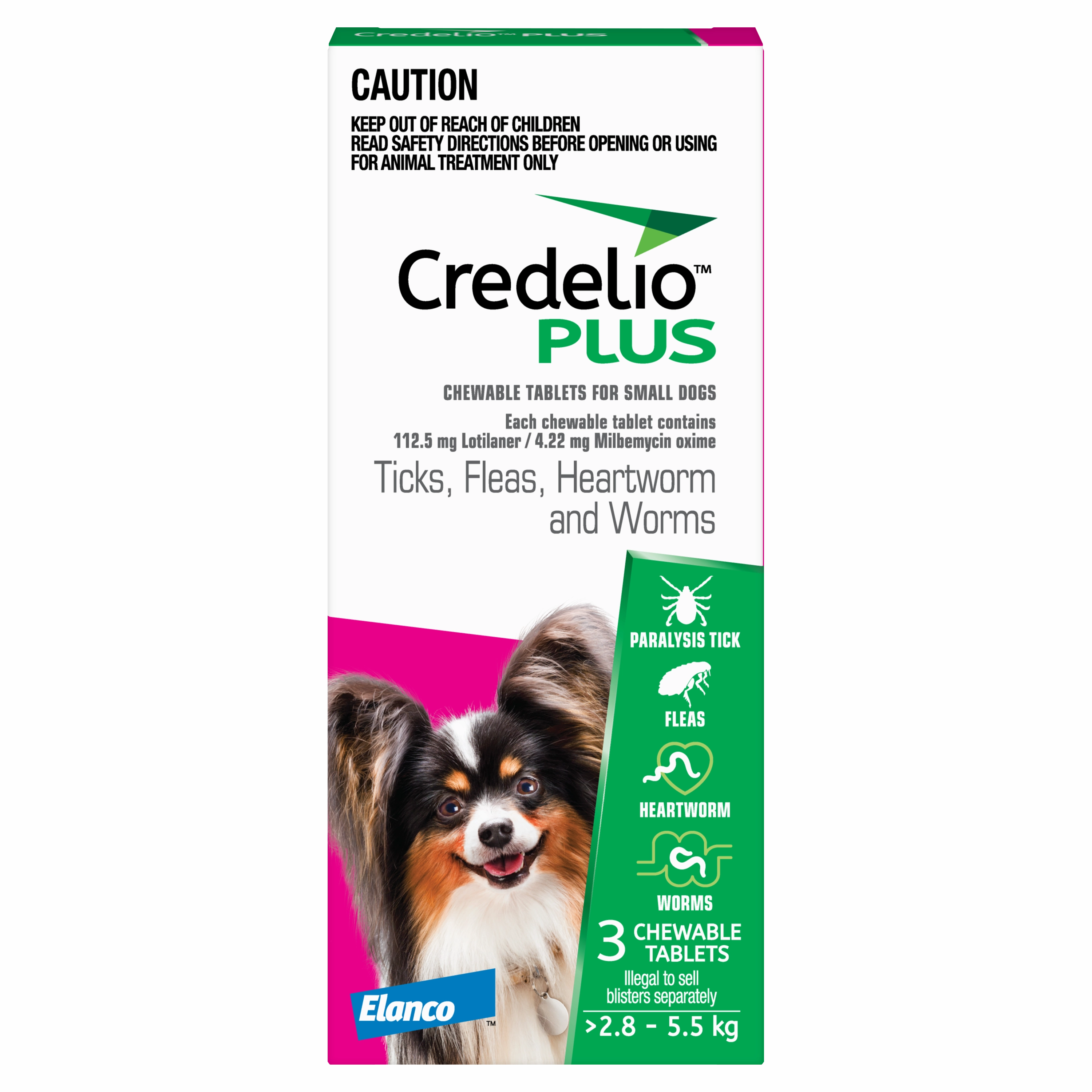 Credelio Plus - Chewable Tablets for Small Dogs (2.5-5.5kg) (3pk)