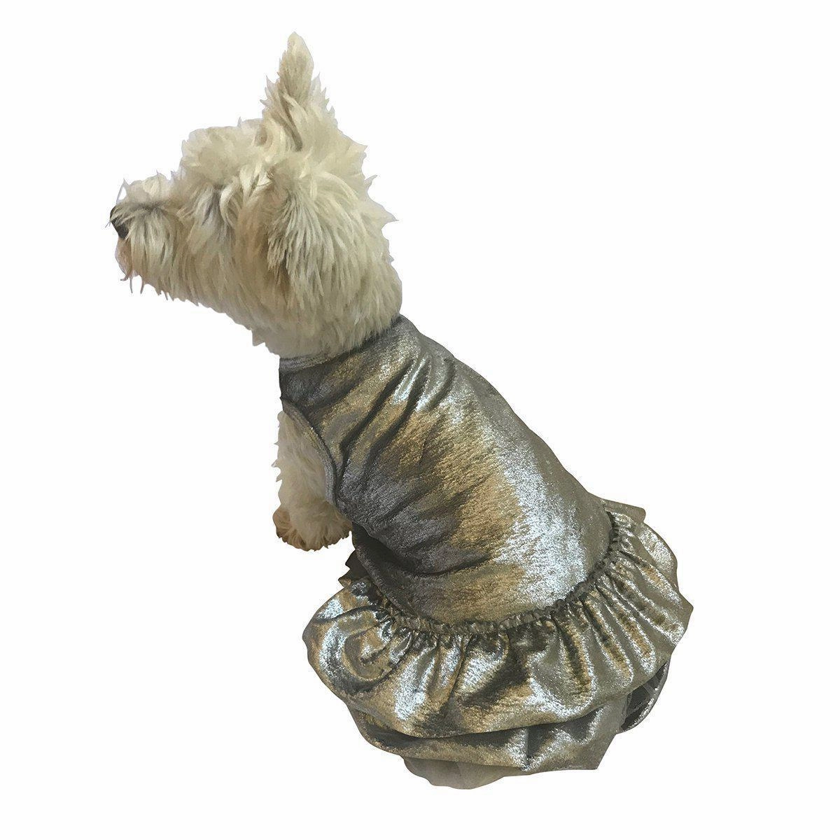 Crushing On You Dog Dress Silver Metallic Velvet