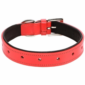 Customizable Charm Leather Dog Collar Red