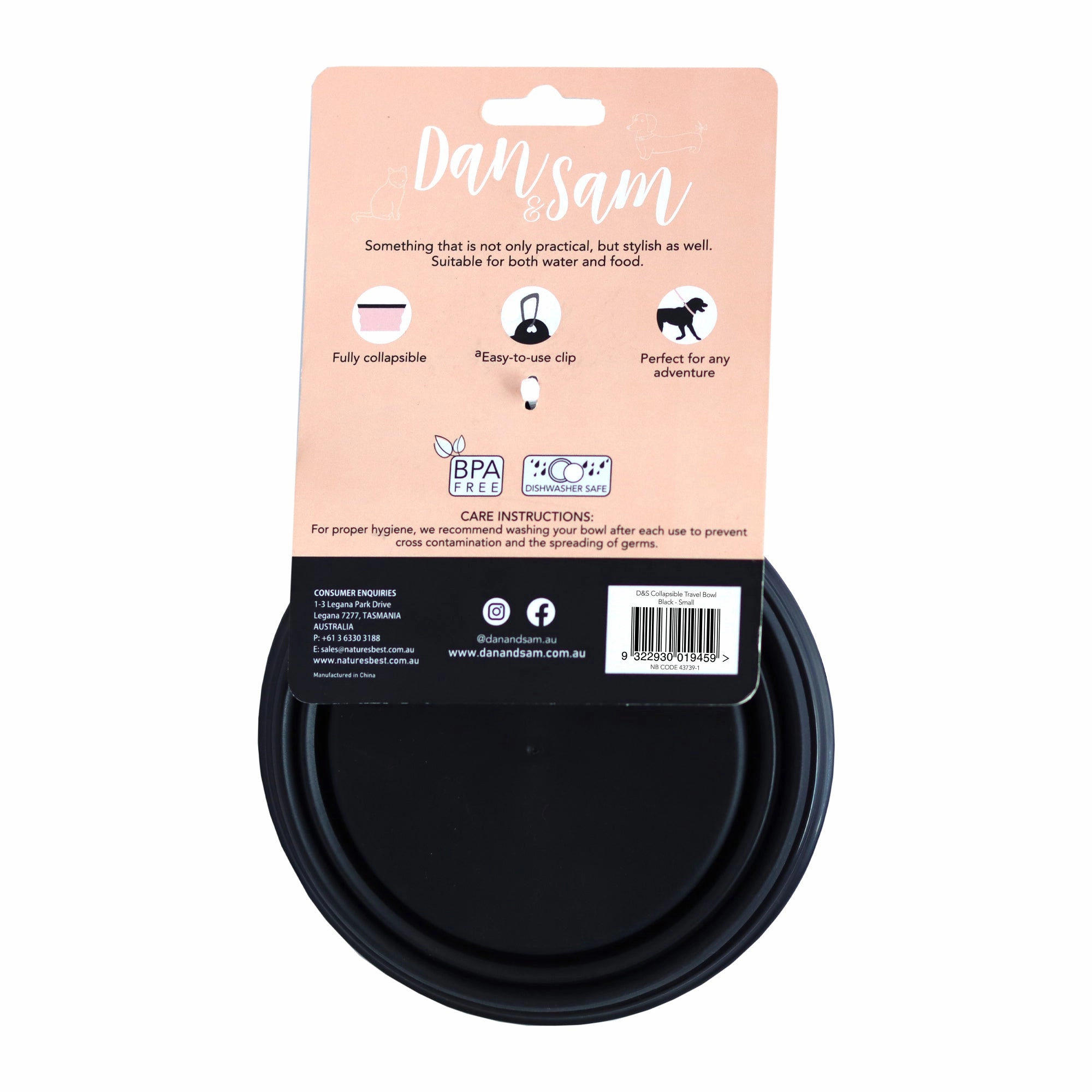 Dan & Sam - Collapsible Travel Bowl Black (Small)