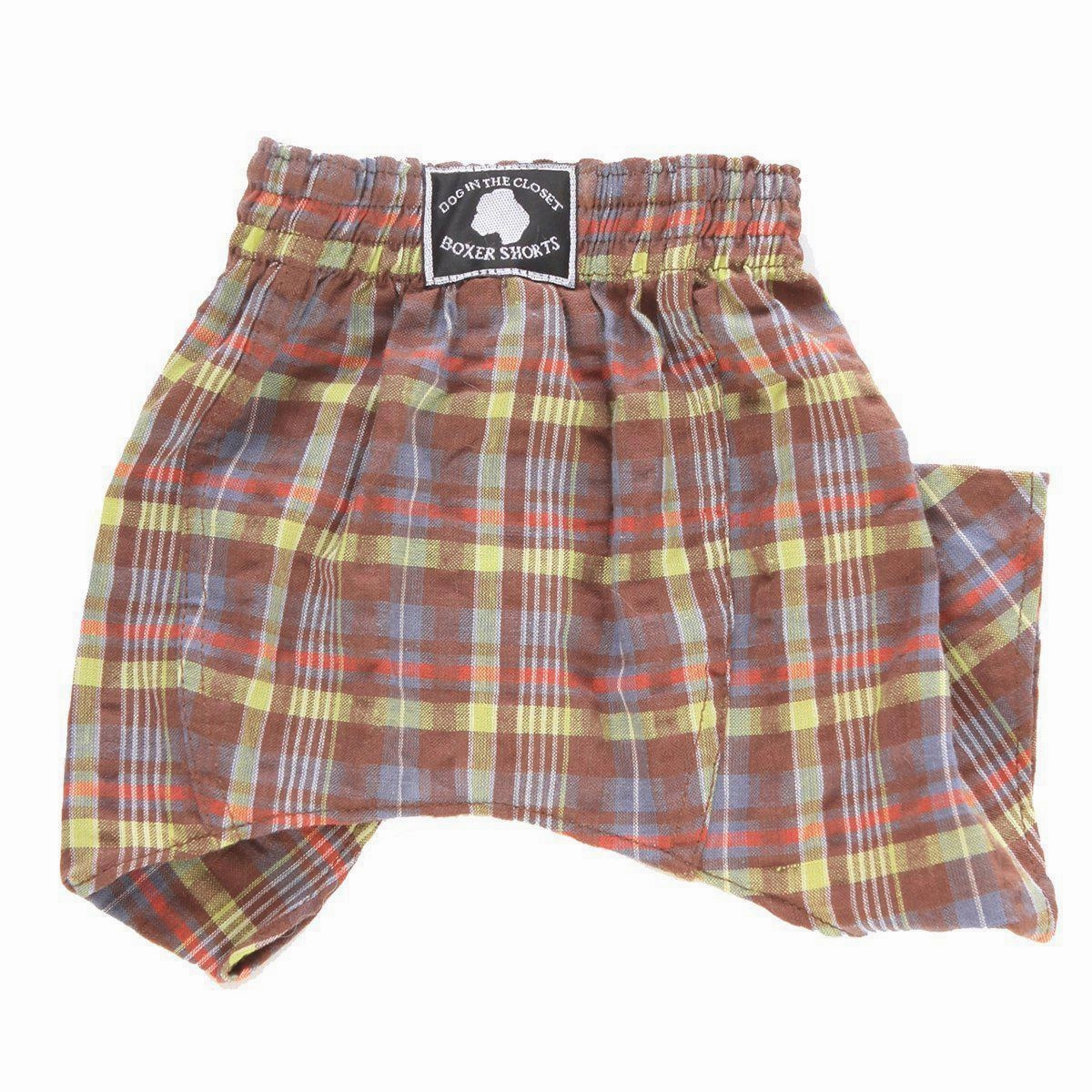 Dog Boxer Shorts Brown And Lime Seersucker