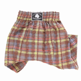 Dog Boxer Shorts Brown And Lime Seersucker