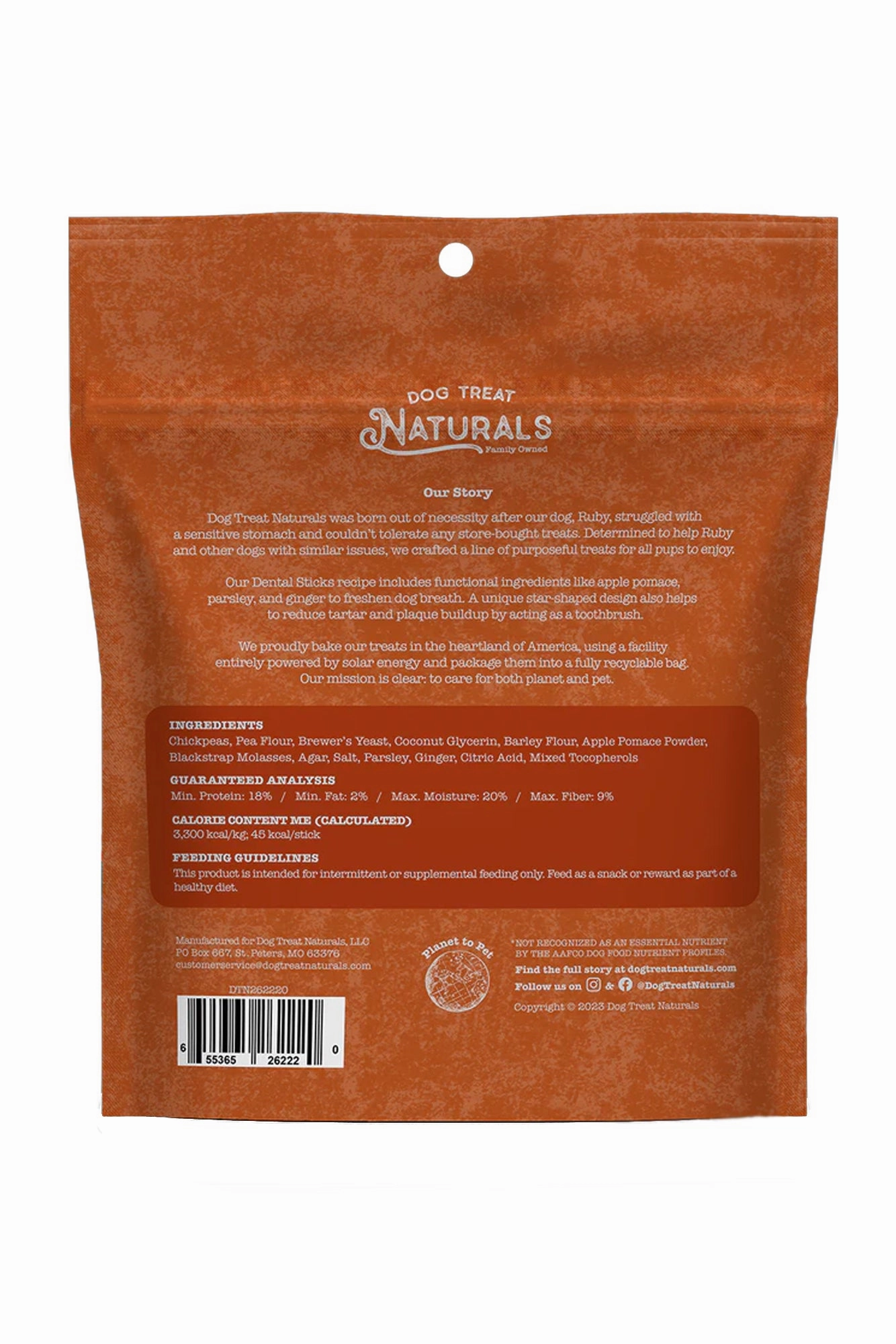 Dog Treat Naturals Chickpea and Ginger Dental Sticks