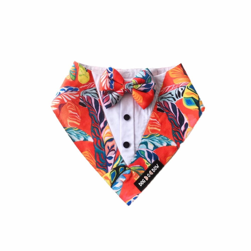 Dogobow Hawaii Print Tuxedo Bandana for Dogs (Red)