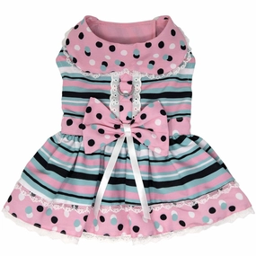 Dots & Stripes Harness Dog Dress With Matching Leash