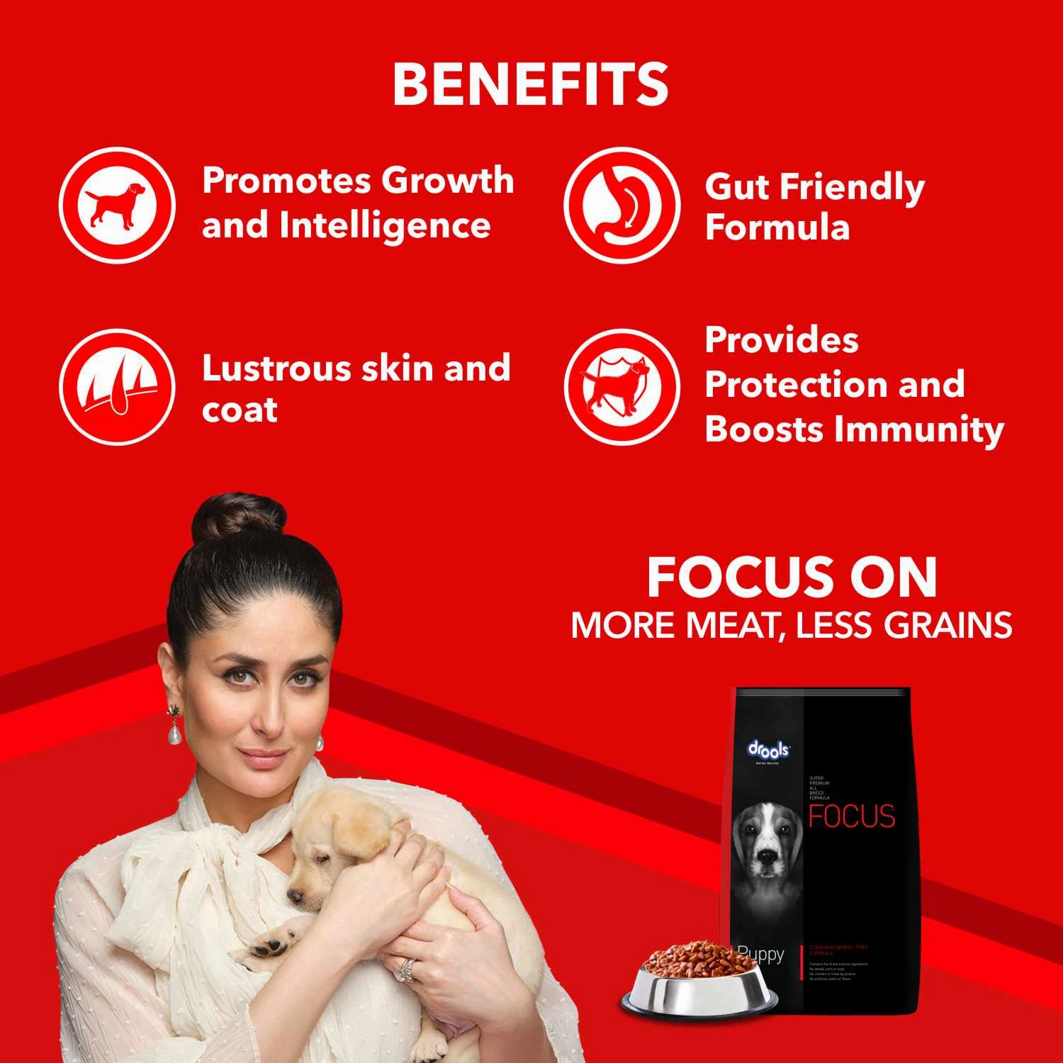 Drools Focus Super Premium Dry Food and Chicken & Chicken Liver Chunks in Gravy Puppy Dog Wet Food Combo