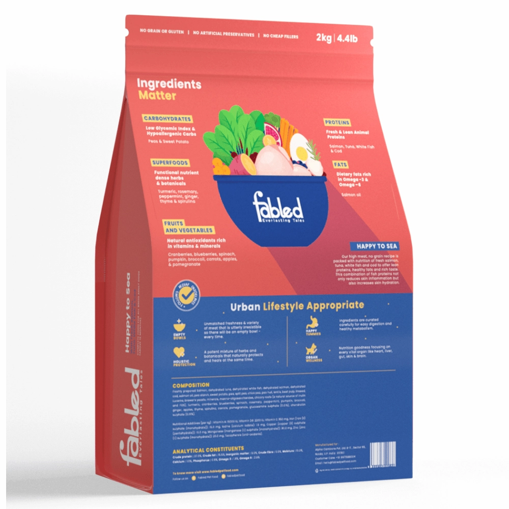 Fabled Happy to Sea Fresh Salmon Tuna White Fish and Cod Adult Dog Dry Food