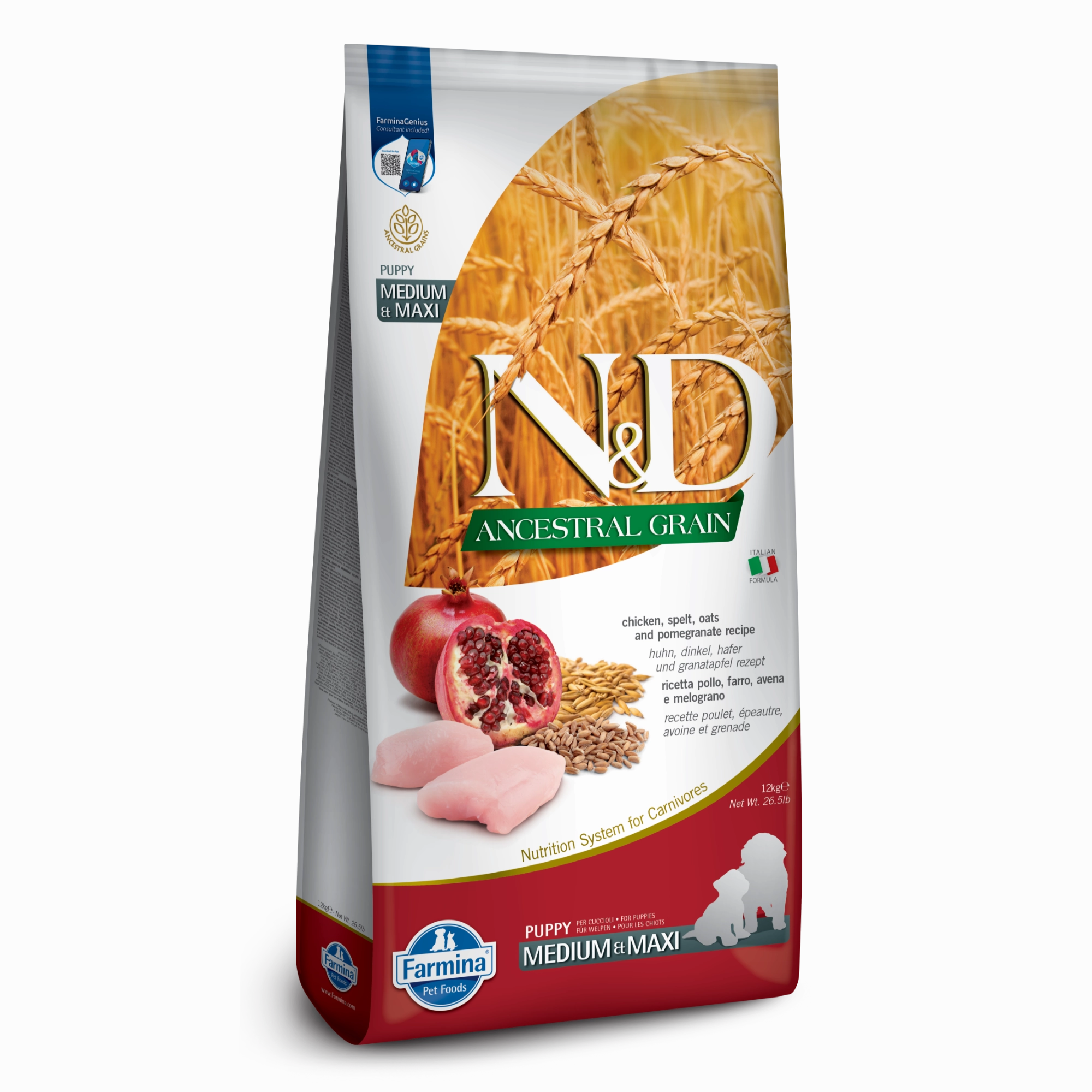 Farmina N&D Ancestral Grain Chicken & Pomegranate Medium & Maxi Puppy Dry Dog Food